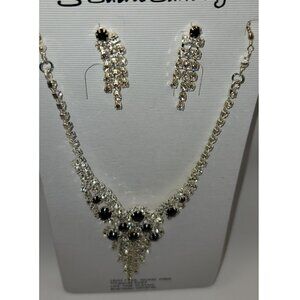 Saint Sammy Austrian Crystal Necklace/Earrings Set Black Stones Prom or Wedding